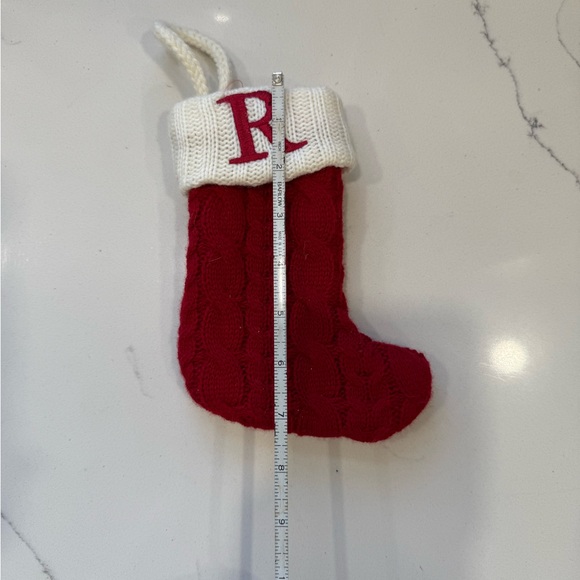 Red Knit Christmas Stocking Ornament Letter R - Picture 4 of 5